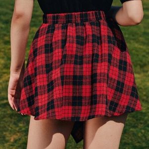 Knot front Asymmetrical Hem plaid skirt XL (12)